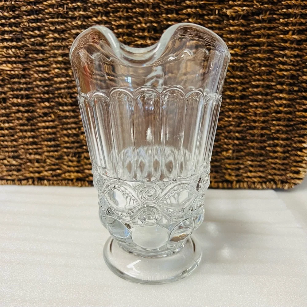 Vintage Mosser Glass Eyewinker Pattern Clear Glass 24 Oz Pitcher EAPG